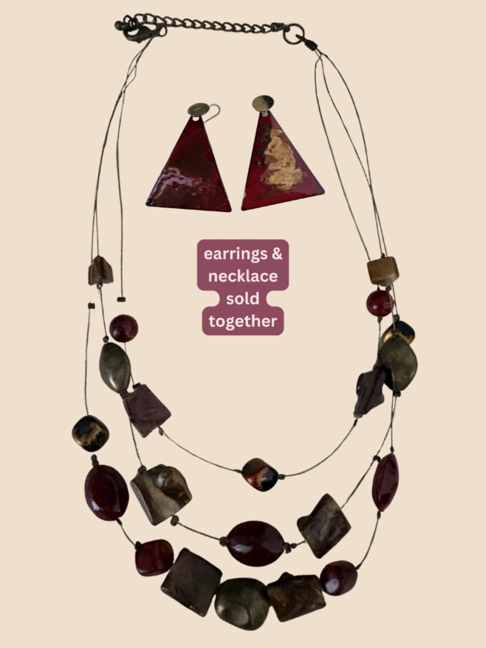 Coordinated Earrings & Necklace Set - Red Statement Jewelry